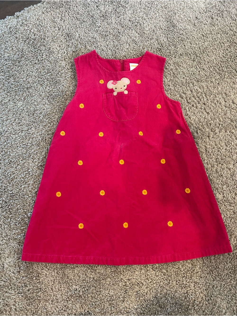 Pink Corduroy Sundress with Sunflower Embroidery